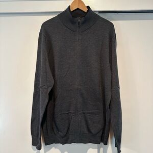 Banana Republic Men's Charcoal Zip-Up Sweater with black trim around collar